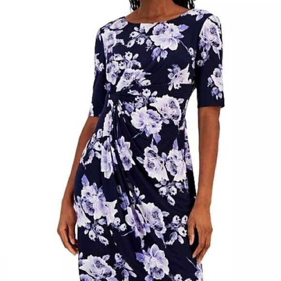 CONNECTED FAUX WRAP DRESS Petite Floral-Print -Waist Jersey Dress blue - Picture 6 of 15